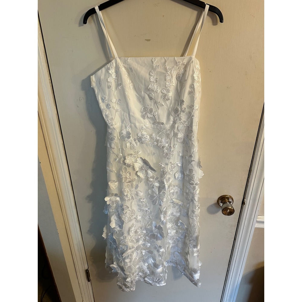 Lulus White Floral 3D Embroidered Organza Midi Dress Fairycore Woman's Large NWT - Picture 16 of 17
